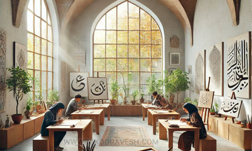 آموزش کالیگرافی در تهران و معرفی نیکوروش به عنوان بهترین مجری دوره آموزش کالیگرافی در تهران و کالیگرافی ترکیبی متن و نقاشی با مشاوره آنلاین آموزش مجسمه سازی آموزش نقاشی آنلاین آموزش تصویرسازی کالیگرافی فارسی آموزش مینیاتور انجمن خوشنویسان تهران - محیط آموزشی الهام‌بخش و حرفه‌ای