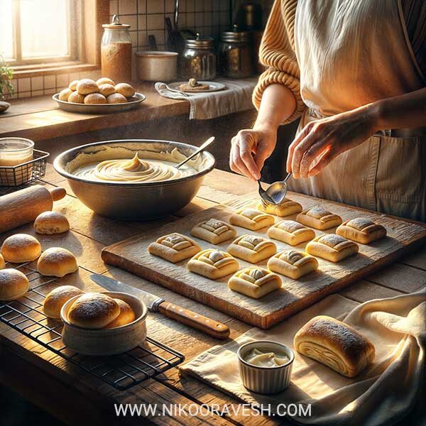 آموزش شیرینی پزی در پردیس و بهترین آموزشگاه شیرینی پزی در پردیس و آموزش کیک و شیرینی پزی و بهترین آموزشگاه آشپزی و شیرینی پزی در پردیس - آموزش طرز تهیه نان خامه‌ای